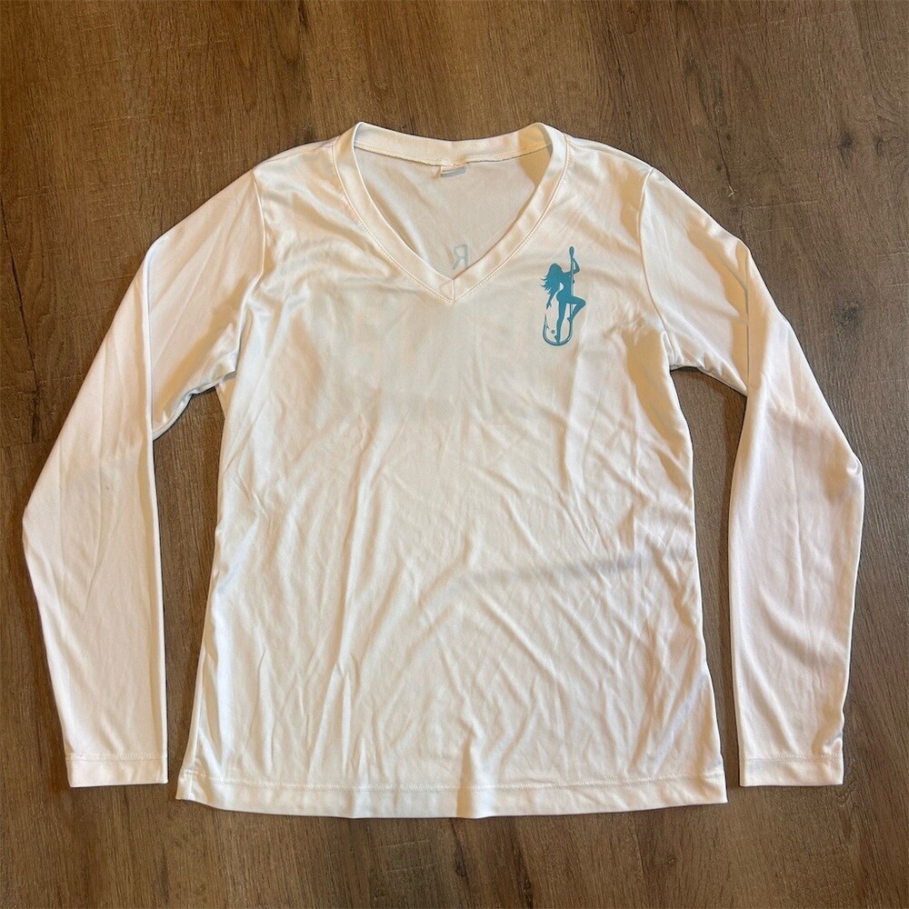 Dirty Hooker T-Shirt Womens Size S White Long Sleeve V-Neck Performance Logo